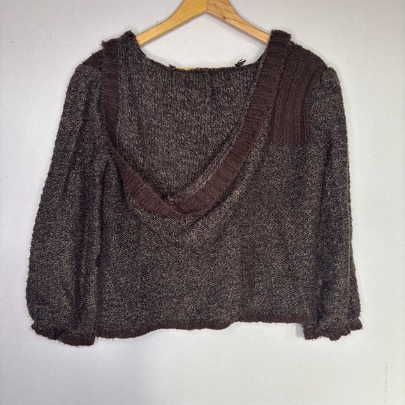 Decree Women’s Brown Cropped Hooded Button Up Knit Sweater Size Large - Picture 5 of 5